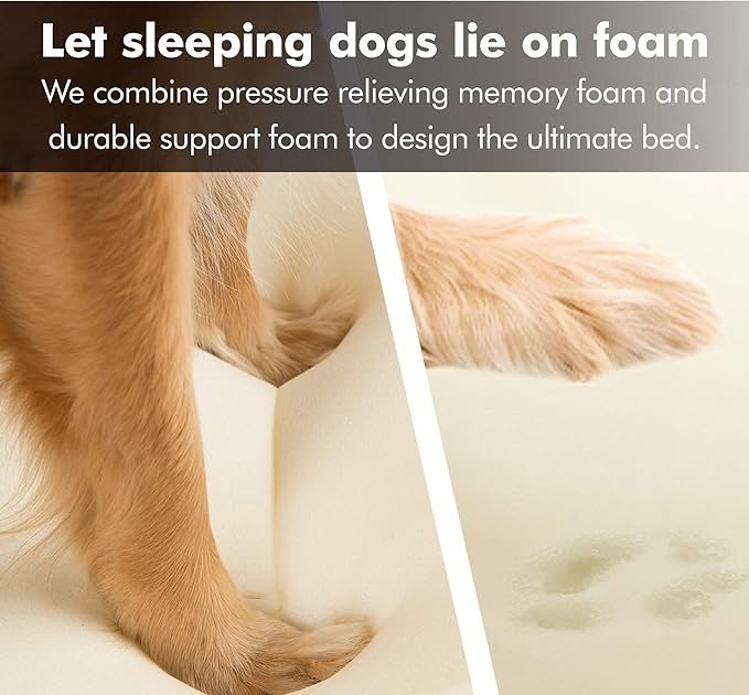 Friends Forever X-Large Dog Bed, Orthopedic Dog Sofa Memory Foam Mattress, Calming Dog Couch Bed, Wall Rim Pillow, Water Resistant Liner, Washable Cover, Non-Slip Bottom, Chester, X-Large Khaki Beige