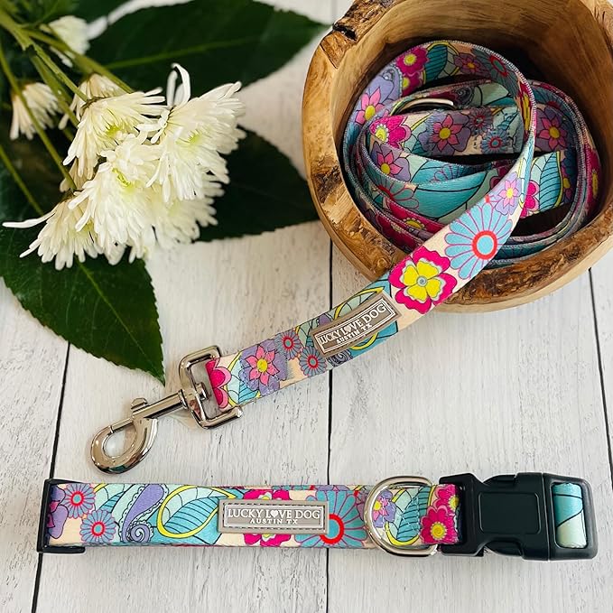 Lucky Love Dog Collars, Vivid Flower Pattern Dog Collars for Small Female Dogs, Spring & Summer Floral Themed Print, Caroline, Small