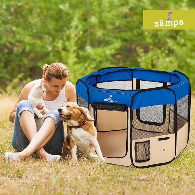 Zampa Puppy Playpen Extra Small 29"x29"x17" Portable Pop Up Playpen for Dog and Cat, Foldable | Indoor/Outdoor Kitten Pen & Travel Pet Carrier + Carrying Case.