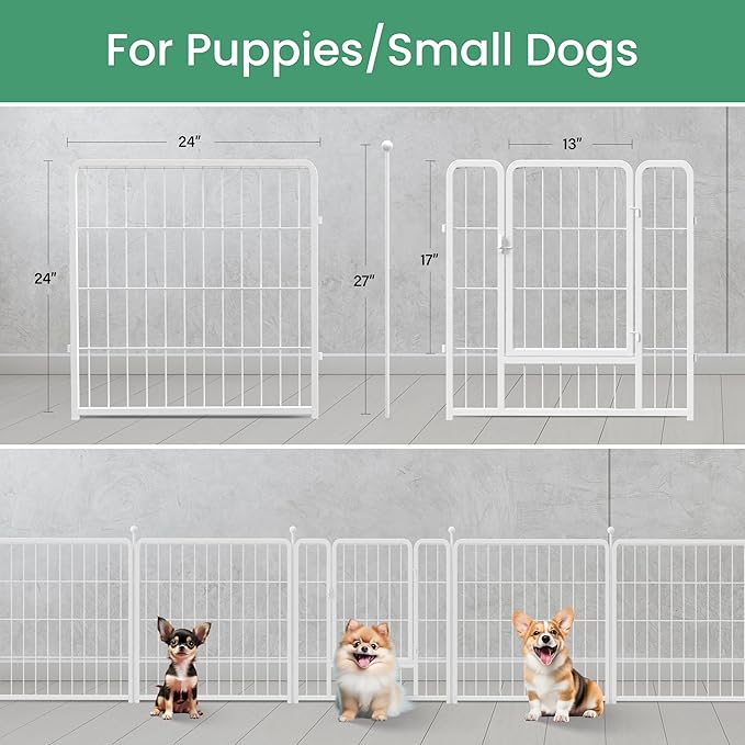 Simple Deluxe Dog Playpen, 24" Height 16 Panels Fence with Anti-Rust Coating, Metal Heavy Portable Foldable Dog Pen for Small/Medium Dogs RV Camping, White