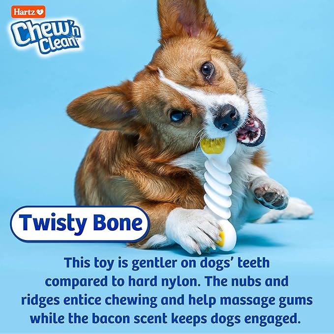 Hartz Chew ‘n Clean Twisty Bone Dog Chew Toy, Bacon Scented Chew Toy for Moderate Chewers, Small/Medium, Color Varies