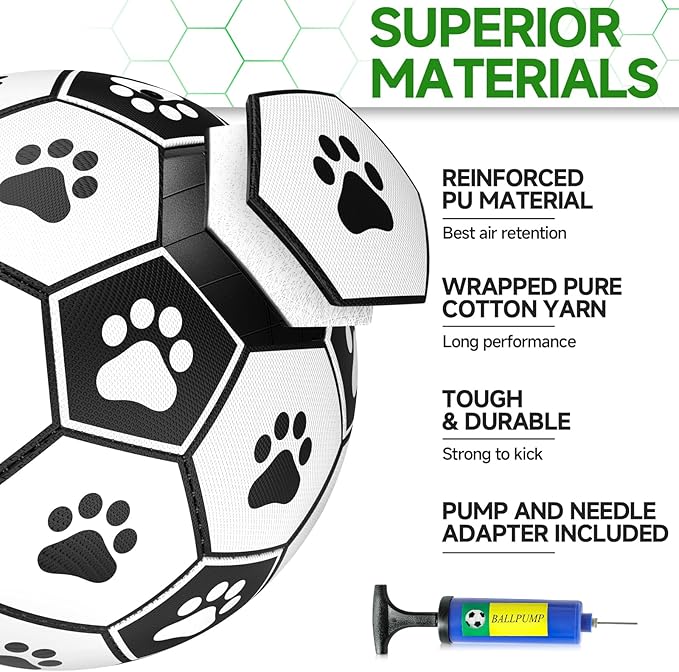 QDAN Dog Toys Soccer Ball with Straps, Interactive Dog Toys for Tug of War, Puppy Birthday Gifts, Dog Tug Toy, Dog Water Toy, Durable Dog Balls World Cup for Small & Medium Dogs(6 Inch)