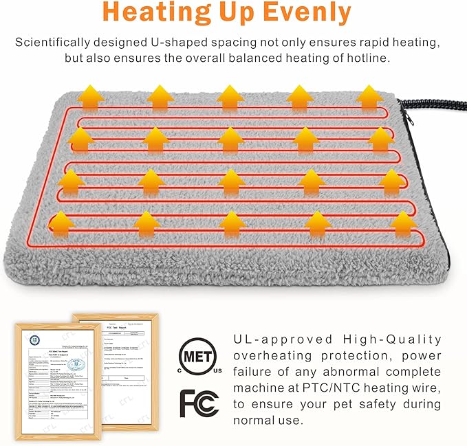 Heated Cat Bed, 11 Adjustable Temperature Pet Heating Pad Indoor for Dogs Cats Heating Mat with Timer, Auto Power Off, Electric Pet Heating Pad for Cat House (Grey, L(35" x 24"))