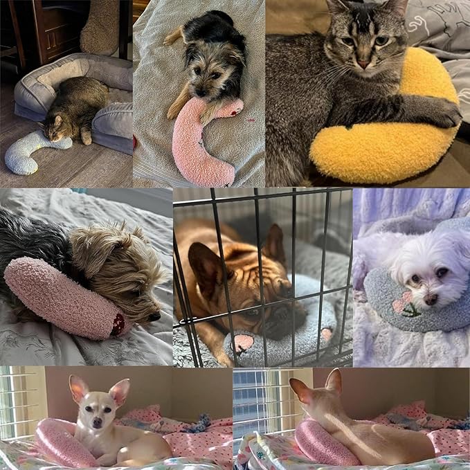 T'CHAQUE Dog Pillow Bed, Cat Calming Pillow, Dog Neck Pillow for Joint Relief Sleeping, Ultra Soft Half Donut Cuddler, Pillow Pet for Upper Spine Support, Doggy/Kitten Pillow Training Toy, Green