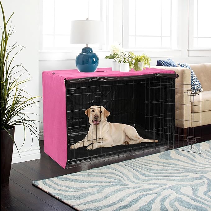 Deblue Heavy-Duty Dog Crate Cover, Privacy Pet Kennel Cover Universal Fits for 48 Inches Wire Cage, Polyester Crate Cover Fit for 1 2 3 Doors Crate (Pink)