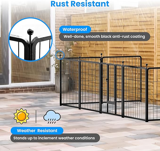 HealSmart Dog Playpen 24 Inch 8 Panels, Multi-Shaped Foldable Metal Pet Pen Fence with Single Gate, Light Weight and Easy to Carry, Black