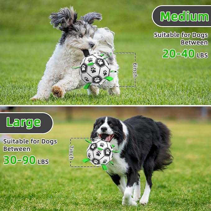 QDAN Dog Toys Soccer Ball with Straps, Puppy Birthday Gifts, Interactive for Tug of War, Durable Balls for Small & Medium Dogs(6 Inch)