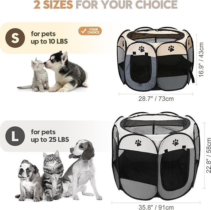 Sea Team Foldable Pet Playpen - Portable, Soft Pop-Up Design for Dogs, Cats and Kittens - Breathable Mesh Fabric Cage - Lightweight and Indoor/Outdoor Use