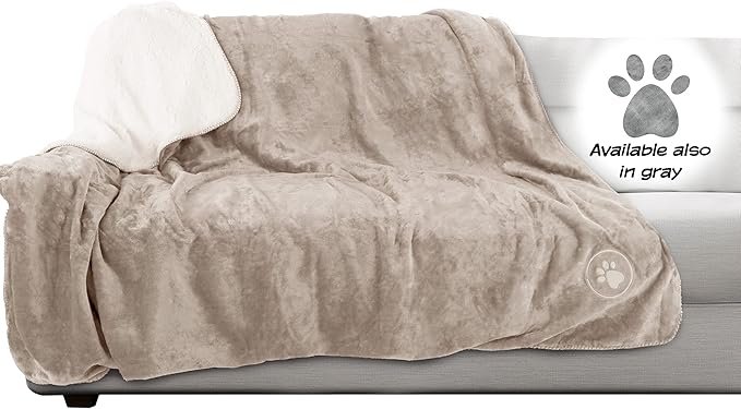 PETMAKER Waterproof Blanket for Pets - Reversible Throw Protects Couch, Car, and Bed from Spills, Stains, or Fur - Plush Blanket (Tan)
