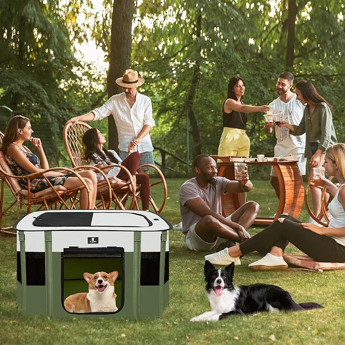 X-ZONE PET Dog Playpen, Puppy Cat Play Pen Portable Foldable Indoor/Outdoor Tent Crate Cage, Portable Pet Crate Small Size Green 30''