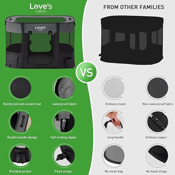 Love's cabin Pet Puppy Dog Playpen, Small Dog Tent Crates Cage Indoor/Outdoor, Portable Exercise Playpen for Dog and Cat, Foldable Pop Up Dog Kennel Playpen with Carring Case (S, Grey)