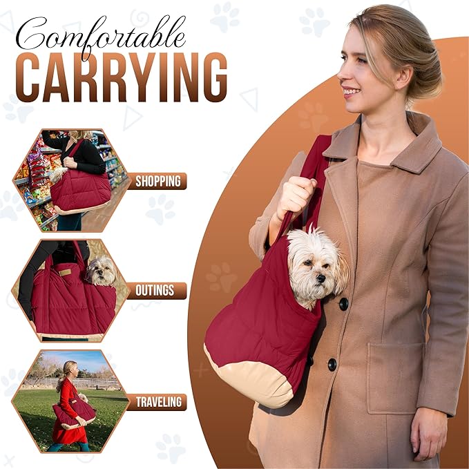 Cozy Plush Pet Carrier Purse - Secure Harness Clip, Lightweight Tote Design for Small Dogs and Puppies (Red)