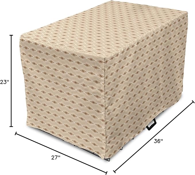 Lunarable Contemporary Brown Dog Crate Cover, Horizontal Rhombus and Zigzag, Easy to Use Pet Kennel Cover for Medium Large Dogs, 36 Inch, Pastel Brown Champagne