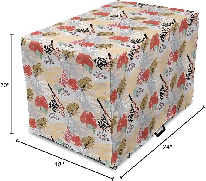 Lunarable Berries Dog Crate Cover, Random Doodle Art of Paintbrush Strokes Colorful Woodland Items Scribbles, Easy to Use Pet Kennel Cover for Cats & Medium Dogs, 24 Inch, Beige Multicolor