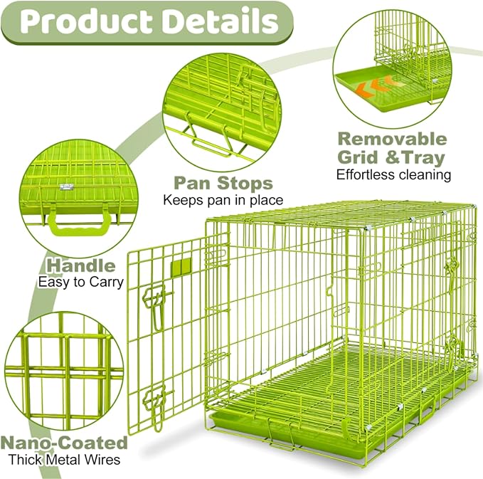 Homey Pet Dog Crates for Medium Dogs, Collapsible Small Dog Cage, Nano-Coated Metal Wire Puppy Kennel Indoor with Removable Floor Grid Tray, Double Doors Dual Locks, GOLD24+GREEN30 Bundle
