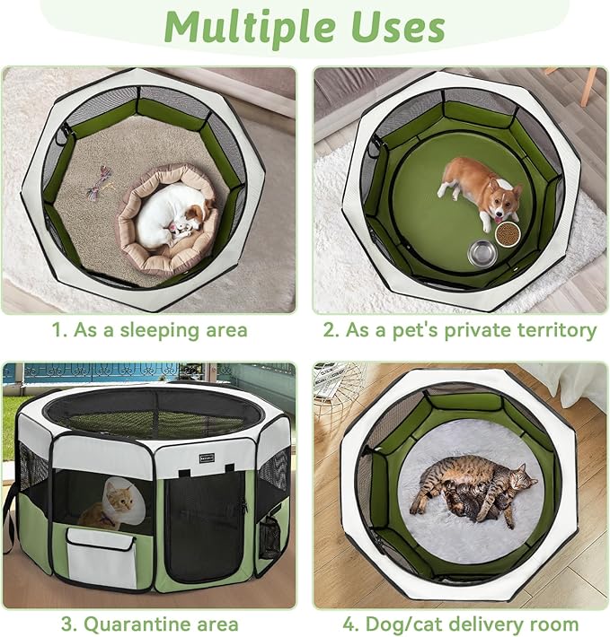 PETSFIT Portable Dog Playpen, 29" Dia Puppy Playpen with Zipper Removable Mesh Top Cover and Leakproof Playpen Bottom Mat-Cat Playpen Indoor/Outdoor for Cats,Dogs&Small Animals