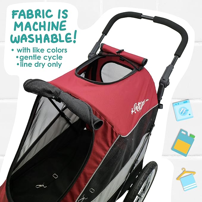 Petique Trailblazer Pet Jogger/Stroller, Bike Trailer, Shock Absorbing Bike Wheels, Large Entry Way, Peek-a-Boo Window, Small/Medium/Large Dogs, Cats and Pets, Supports up to 77LBS - Mars (Red)