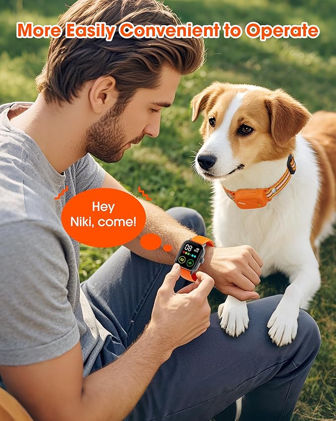 Jugbow Dog Training Collar with Watch-Style Remote, 3300FT Waterproof IPX7 E-Collar, IPX7 Hand-Free Remote 24H Time Display, Electric Vibration Beep Collars for 10-120 lb Small Medium Large Dogs