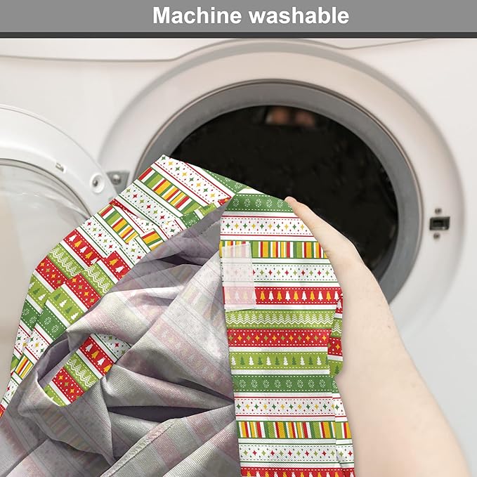 Ambesonne Christmas Dog Crate Cover, Traditional Winter Seasonal Borders Stars Bells Trees Stripes Print, Easy to Use Pet Kennel Cover for Medium Large Dogs, 48 Inch, Lime Green