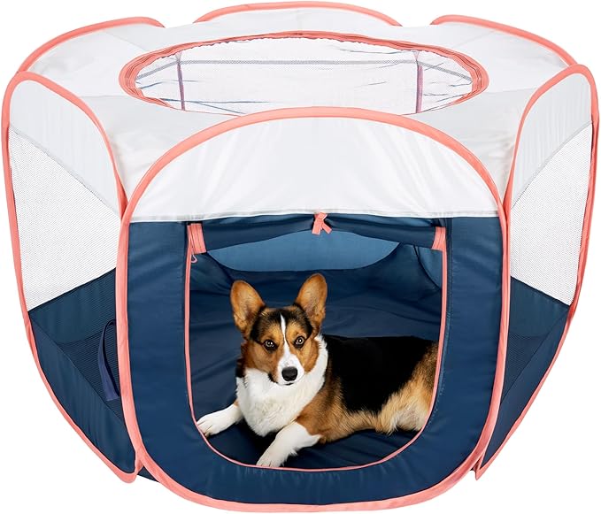 Furhaven Pop Up Playpen Pet Tent Playground - Navy, Large