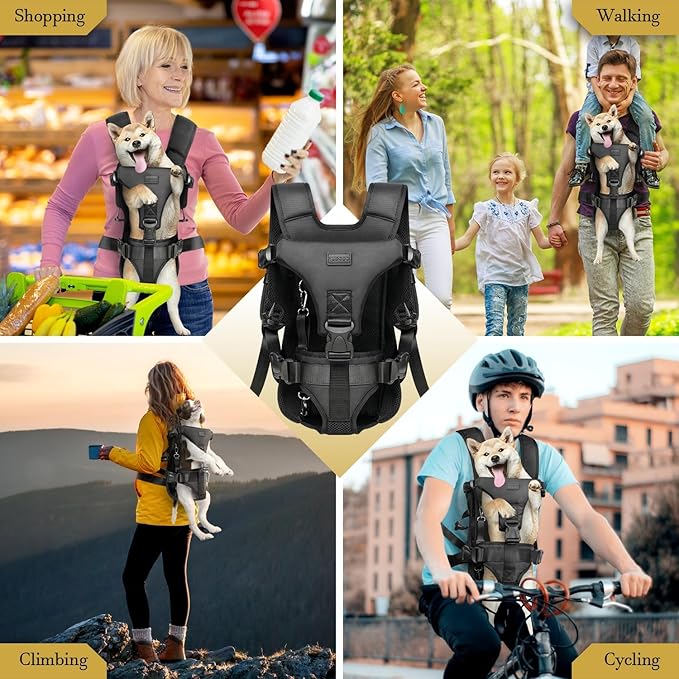 YUDODO Dog Backpack Carrier with Adjustable Safety Buckle Easy-fit Pet Dog Front Carrier for Small Medium Dog Legs Out Dog Chest Carrier for Traveling Walking Cycling (S Black)
