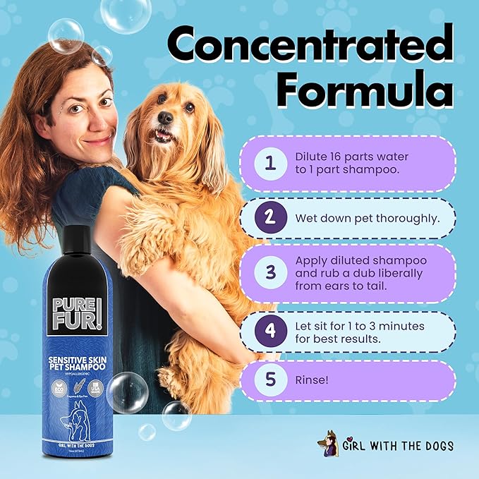 Pure Fur! by Girl With The Dogs, Sensitive Skin Dog & Cat Shampoo 16 Oz and Pure Fur! Sensitive Skin Pet Conditioner 16 Oz