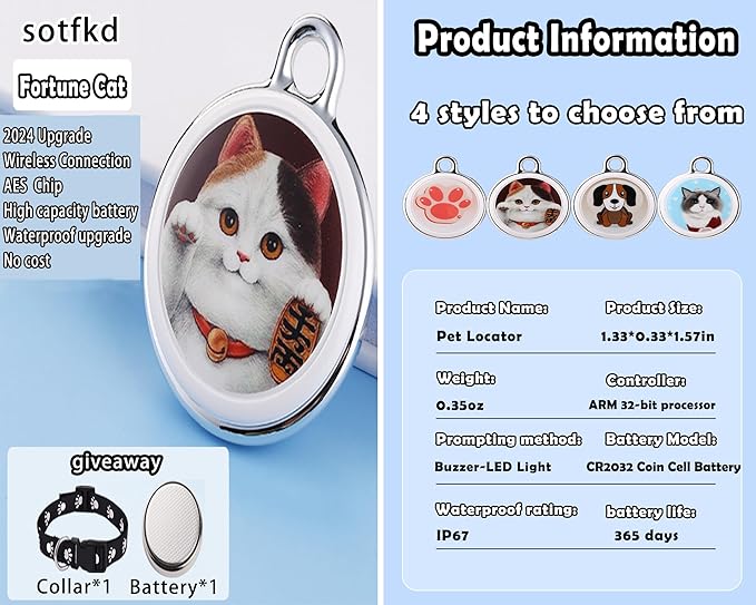 Cat Tracker-Airtag Cat Collar-Pet Tracker-GPS Tracker for Cats | Android and iOS Universal | No Monthly Fee | No Charging Required | Waterproof | Works with Any Collar