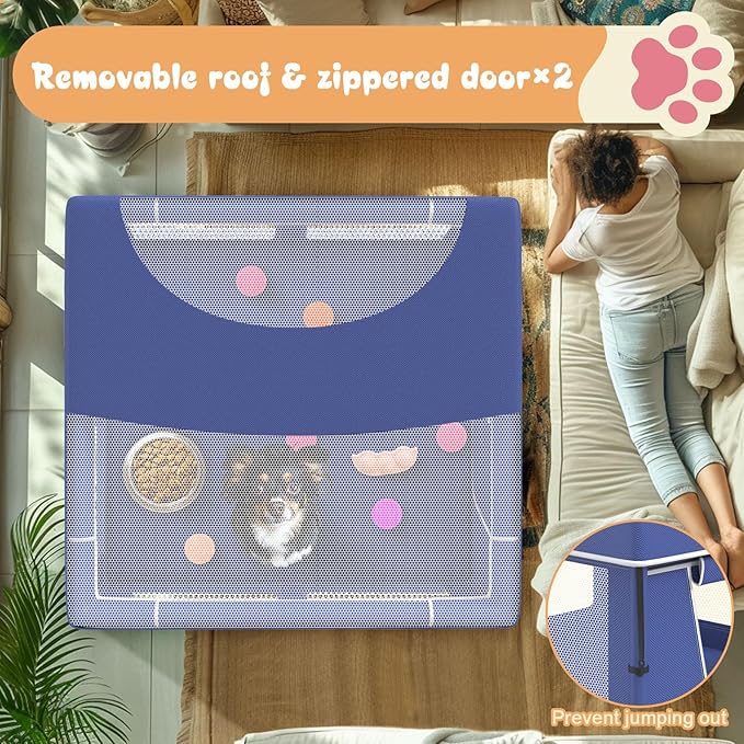 Dog Playpen 42 × 42 Inch, Puppy PlayPen with Gate for Puppies, Cat, Small and Medium Dogs, Pet PlayPen with Roof for Outdoors & Indoors, Thickened Fabric, Safe & Sturdy Dog Fence