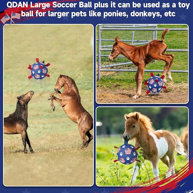 QDAN Dog Toys Soccer Ball with Straps - Durable Dog Balls for Extra Large Dogs, Beach Pool Dog Water Toy, Puppy Dog Birthday Gifts, Herding Balls for Dog (9 Inch)