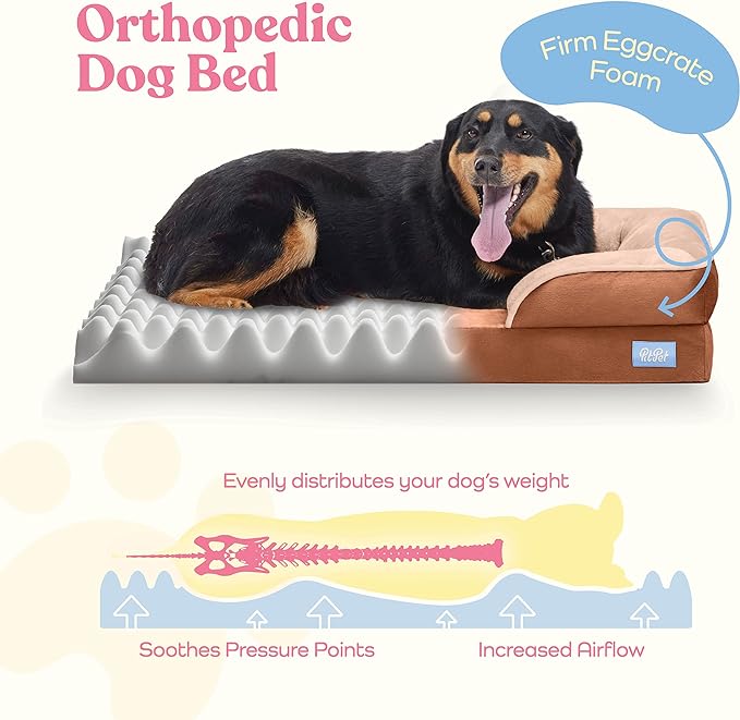 Orthopedic Sofa Dog Bed - Ultra Comfortable Dog Bed for Large Dogs - Breathable & Waterproof Pet Bed- Egg Foam Sofa Bed with Extra Head and Neck Support - (XX-Large, Brown)