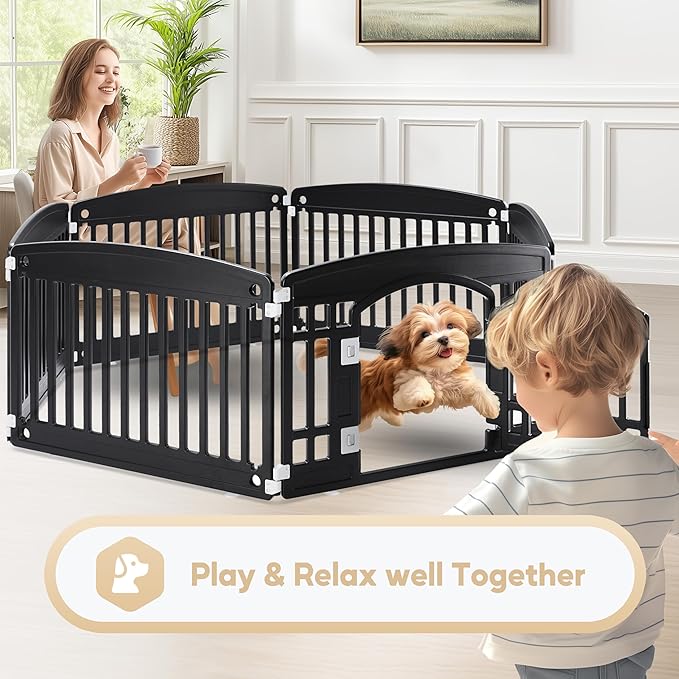 Simple Deluxe Dog Playpen, 24" Exercise 6-Panel Pet Playpen with Door, Safe and Secure, Folding and Portable Puppy Playpen for Puppies and Small Dogs, Black