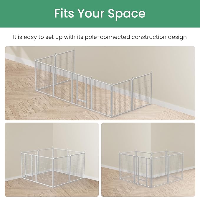 Simple Deluxe Dog Playpen, 32" Height 16 Panels Fence with Anti-Rust Coating, Metal Heavy Portable Foldable Dog Pen for Small/Medium/Large Dogs RV Camping, White