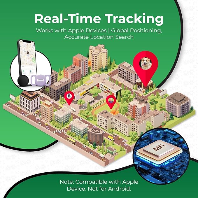 Pet Tracker for Cat, Smart Pet Location Tracker with Case, Smart Item Finder, MFi Certificated Tracking Device, No Monthly Fee, Works with Find My (iOS Only) (Purple Small)
