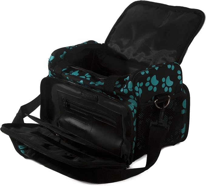 WAHL Professional Animal Travel Tote Bag with Zipper - Travel Bag - Storage Bag for Grooming Supplies - for Dog, Cat & Pet Groomers - 28.8 Inches, Turquoise Paw Print Design (#97764-300)