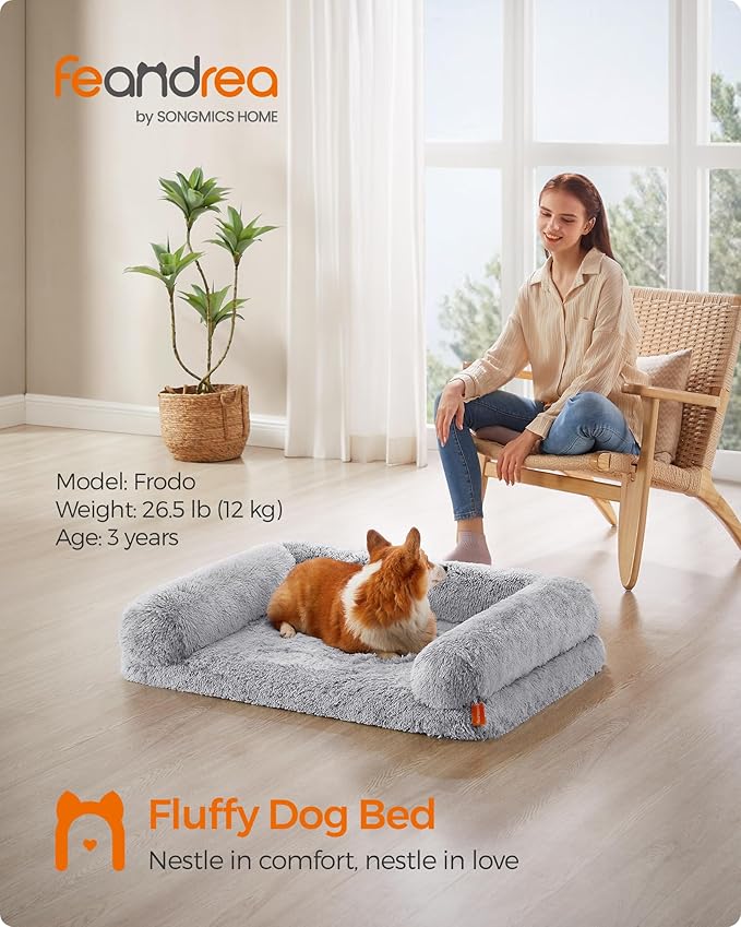 Feandrea Dog Bed, Orthopaedic Dog Sofa Bed for Medium Dogs, Waterproof Ped Bed with Removable Washable Cover, 30 x 23 x 9 Inches, Gray Ombré UPGW231G01
