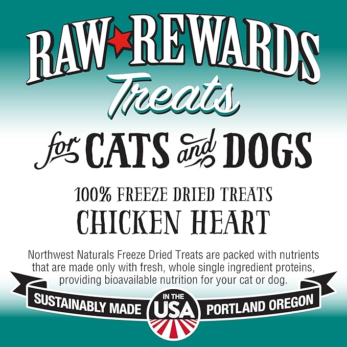 Northwest Naturals Raw Rewards Freeze-Dried Chicken Heart Treats for Dogs and Cats - Bite-Sized Pieces - Healthy, 1 Ingredient, Human Grade Pet Food, All Natural - 10 Oz