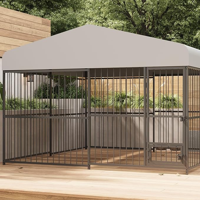 Large Outdoor Dog Kennel with Waterproof Cover, Large Dog House with Feeding Doors, Heavy Duty Dog Enclosures for Garden Backyard Courtyard(10×10×7FT)