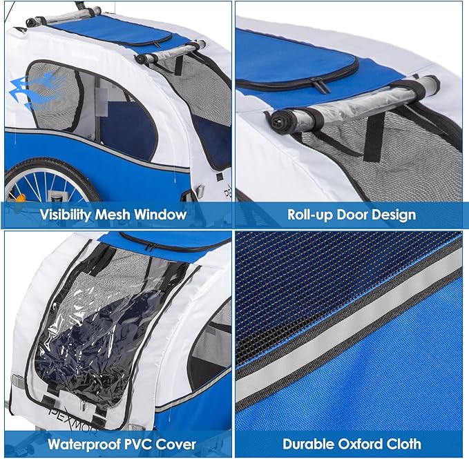 PEXMOR 2-in-1 Dog Bike Trailer,Pet Stroller Dog Trailer for Bicycle w/Universal Hitch,Pet Cart Bike Wagon Cargo Carrier for Dog Shock Absorber & Universal Wheel