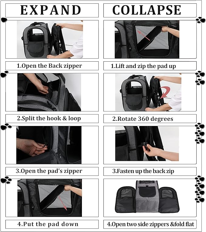 Apollo Walker Pet Carrier Backpack for Large/Small Cats and Dogs, Puppies, Safety Features and Cushion Back Support for Travel, Hiking, Outdoor Use (Black-Expandable)