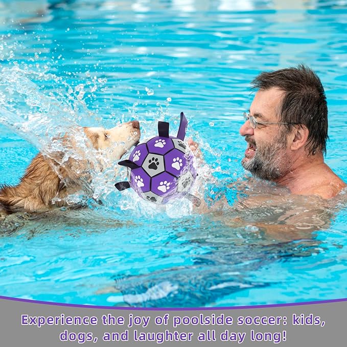 QDAN Dog Toys Soccer Ball with Straps - Dog Water Toy, Puppy Birthday Gifts, Durable Dog Balls for Small Medium Dogs (6 Inch)