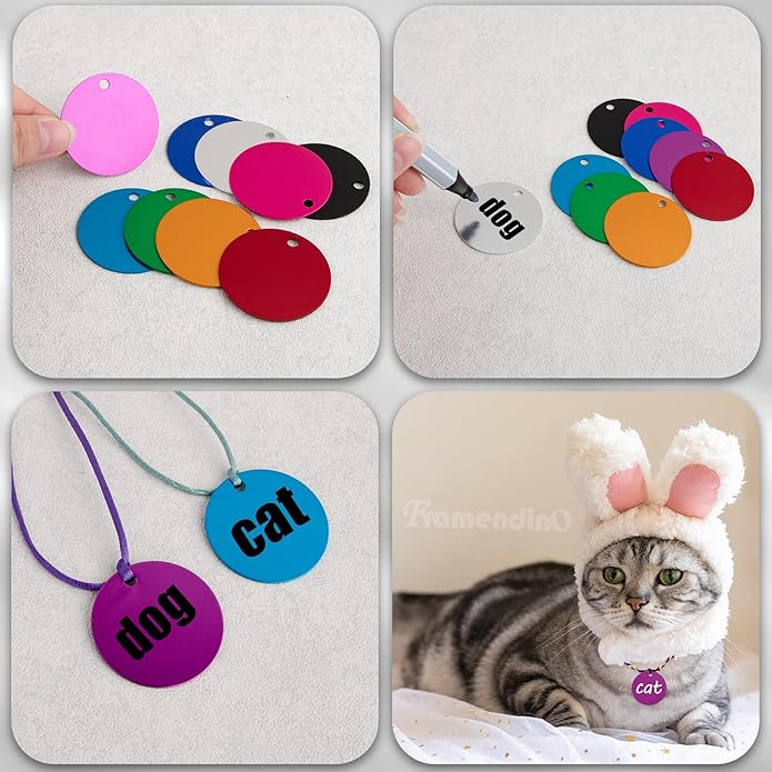 Framendino, Pet ID Tag Colorful Blank Round Double Sided Pets ID Tag Name Phone Number ID Tags Aluminum Charms