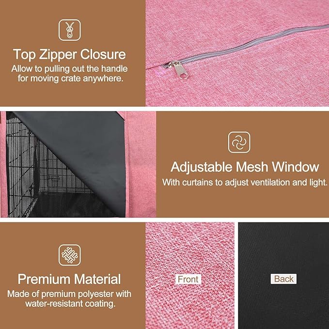 HiCaptain Pink Dog Crate Cover for 48 Inches Wire Crates, Heavy-Duty Polyester Indoor Dog Kennel Cover Universal Fit for 1 2 Doors Standard Metal Cage (Upgrade Two-Tone Pink)