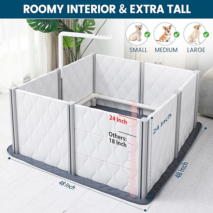 Senneny Extra Tall Whelping Box - Dog Pen with Whelping Pad, Lamp Holder - Supplies for Large, Medium, Small Dogs & Puppies (White, 1-Room(48" L x 48" W x 24" H))