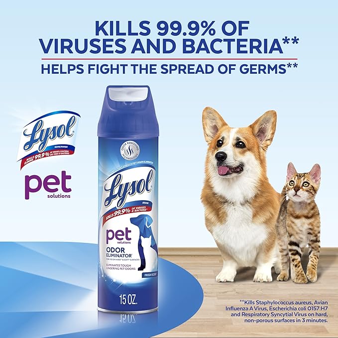 Lysol Pet Odor Eliminator Spray, Sanitizing and Disinfecting Spray for Pet Odors, 15oz (Pack of 3)