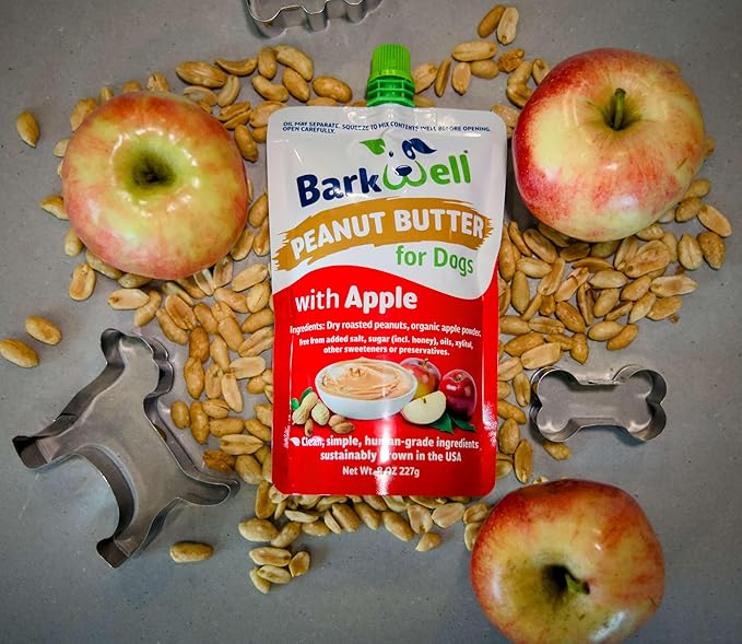 Peanut Butter Squeeze - 8oz Pouch All-Natural Dog Peanut Butter with Apple, Sourced and Made in The USA Dog Treat