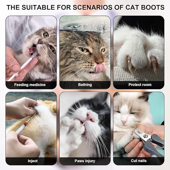 4 Pack Breathable Cat Shoes to Prevent Scratcning, Adjustable Only Cats Booties Mittens Socks (Grey, S)