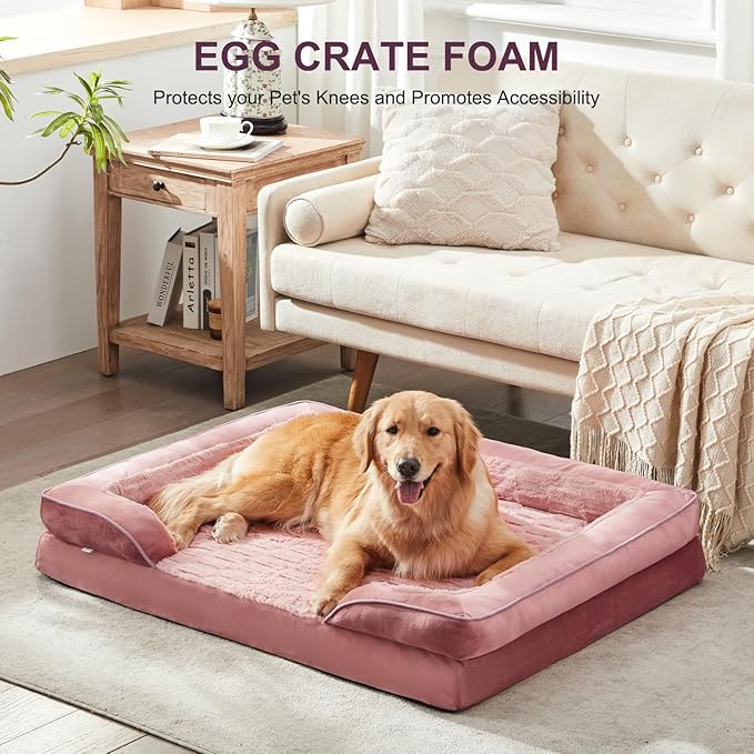 FURTIME Orthopedic Dog Beds for Large Dogs, Washable Dog Couch with Ultra Comfy Supportive Foam, Egg Foam Dog Beds Large Sized Dog with Removable Cover, Large Pet Sofa Bed Waterproof, Nonskid Bottom