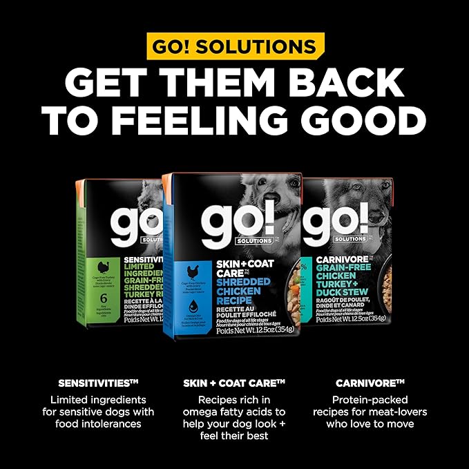 Go! Solutions Skin + Coat Care, Wet Dog Food Shredded, Chicken Recipe with Grains for Sensitive Skin, 12.5 oz