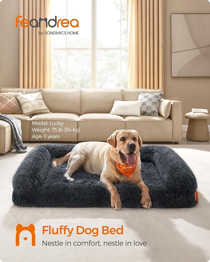 Feandrea Dog Bed, Orthopaedic Dog Sofa Bed for Medium Dogs, Waterproof Ped Bed with Removable Washable Cover, 36 x 27 x 9 Inches, Dark Gray UPGW232G02