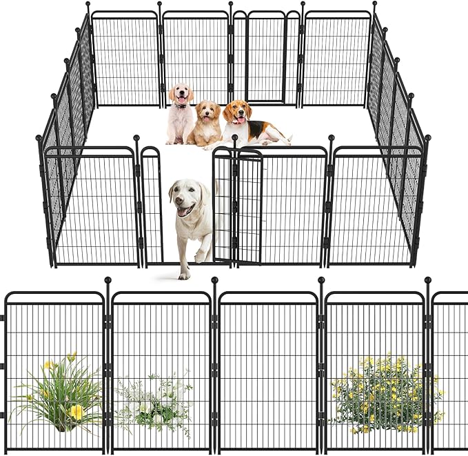 Gardner Pet Dog Playpens, 40" H 16 Panels Dog Pen Outdoor/Indoor Dog Fence Exercise Pen for Small/Medium/Large Dogs, Foldable Pet Play Yard Gate with Gravity Automatic Lock, Pet Playpen, Black
